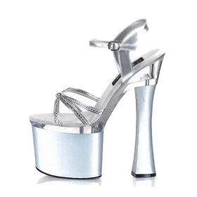Women's Gothic Pump Shoes for Pole Dance 18 cm High Heels with Silver Belt Buckle Ankle Strap Sandal Summer Styles