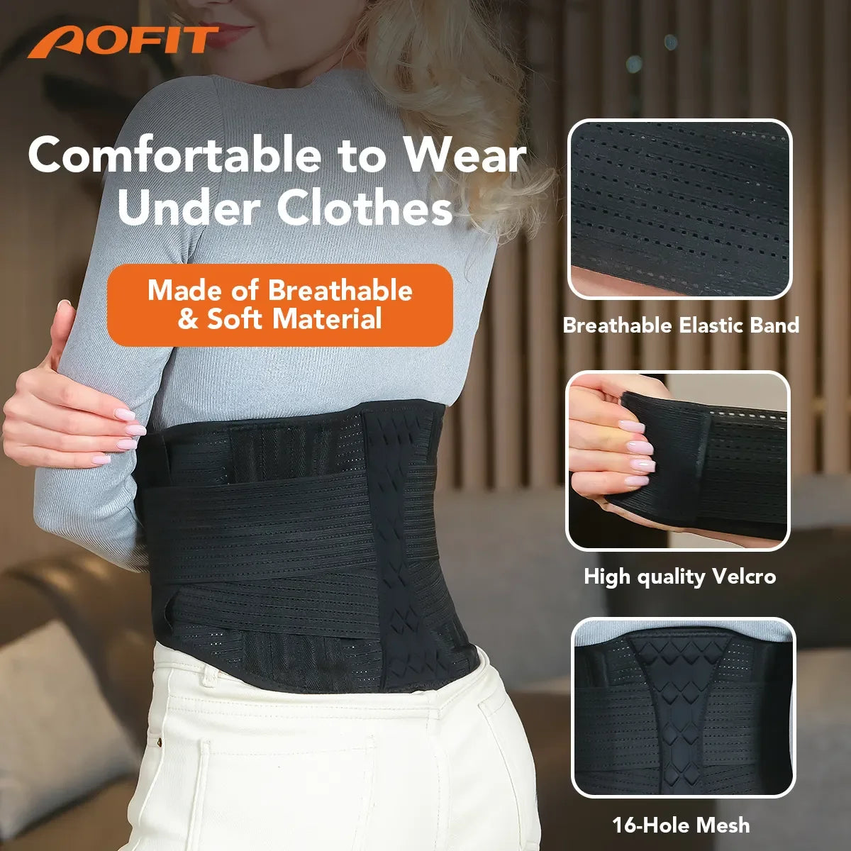 Lumbar Support Belt 6 Stays Breathable Waist Brace for Back Pain Relief Compression Back Support for Work Sports Daily Use