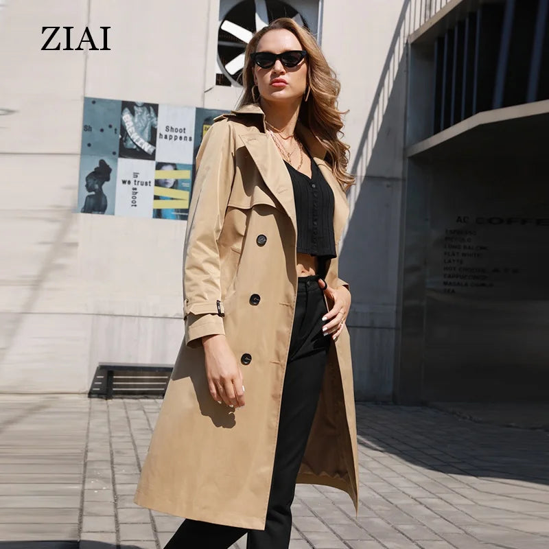 Hot Selling Women Double Breasted Best Jackets Cool Detective Casual Trench Coat Classic Long Waterproof Long Trench Coat