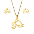 Heart Shape Note Necklace Set Stainless Steel Women's Music Symbol Pendant Earrings Clavicle Chain Fashion Jewelry Memorial Gift