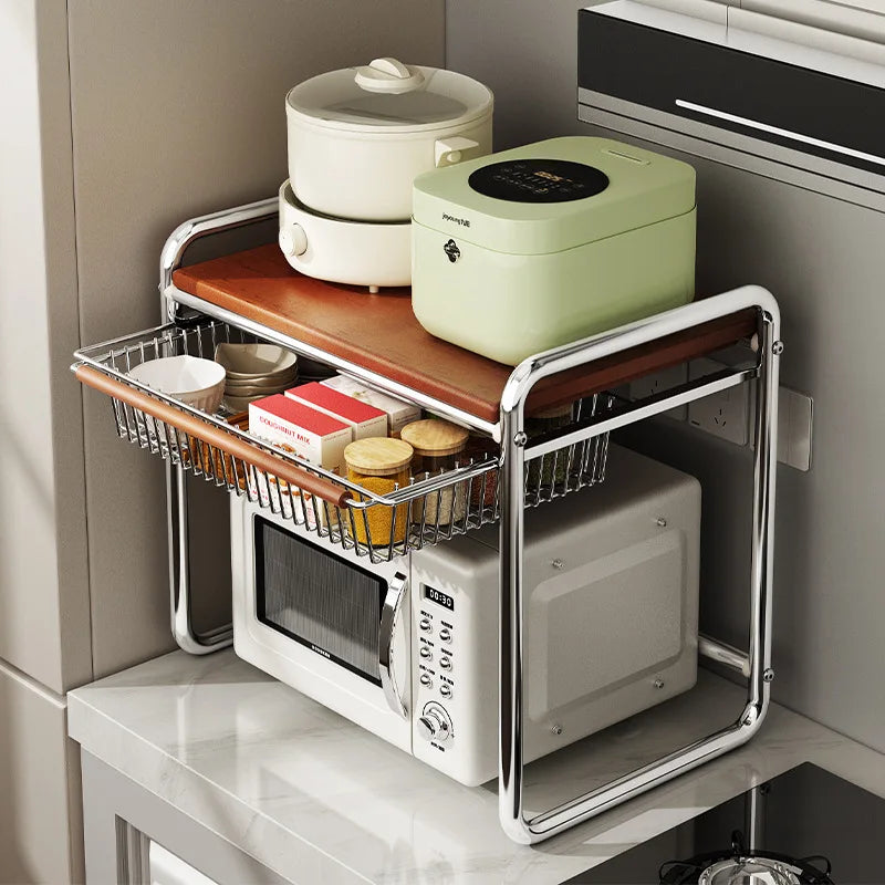 Double Layer Multifunctional Kitchen Shelf Ancient Chinese Style Metal Oven Stand Microwave Shelf Pot Rack Rice Cooker Storage