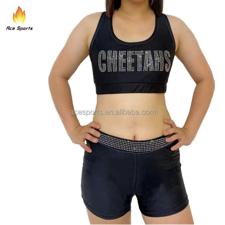 Custom Children's Cheerleading Practice Wear Heat-Transfer Uniform Sets Custom Logo Rhinestone Claw Print Cheerleader Outfit