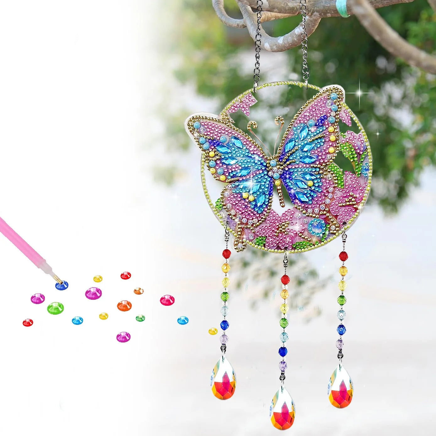 3 Pieces 5D Crystal Pendant Diamond Painting Wind Chimes New Sticker Handmade DIY Decoration Pendant Diamond Painting Kit