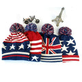 Winter Vintage Stars Stripe Knit USA Flag Beanie Skull Ski Pom Pom Hat Cap Wool Winter Warm Knitted Caps and Hats