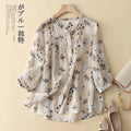 Wholesale 2026 Summer French Retro Printed Large Size Ramie Elegant  Charm Fragmented Flower Women's Shirts