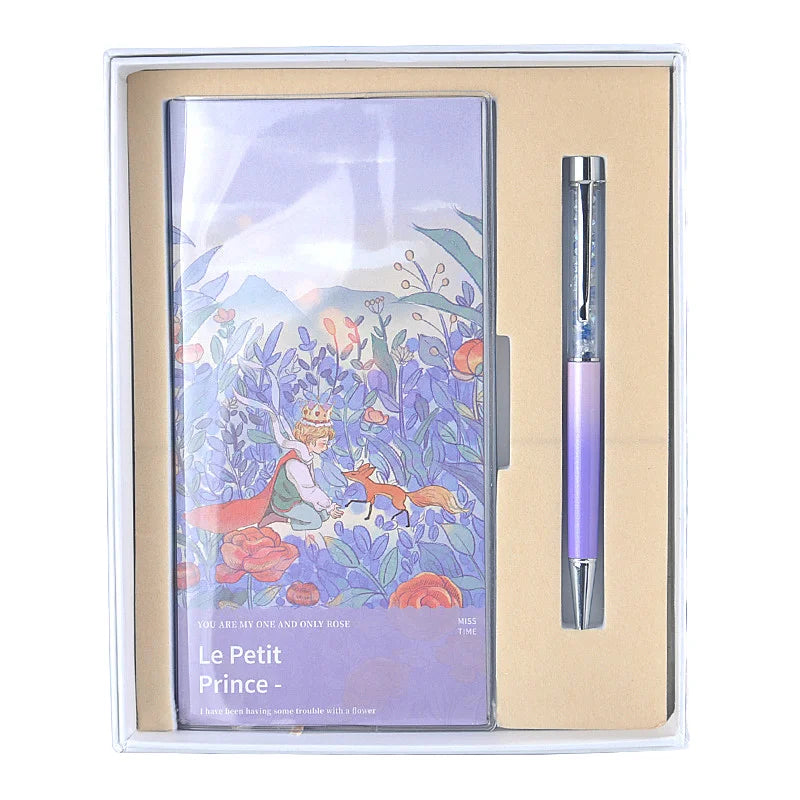 Luxury Notebook Flower and Crystal Pen Stationery Gift Set Metal Ballpoint Pen Sets Fashion Painting Series Gift Box