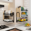 3 Tier Pull Down Foldable Kitchen Over the Sink Stainless Steel Unique Wall Hanging Bowl Cups Spoon Storage Dish Drainer Rack