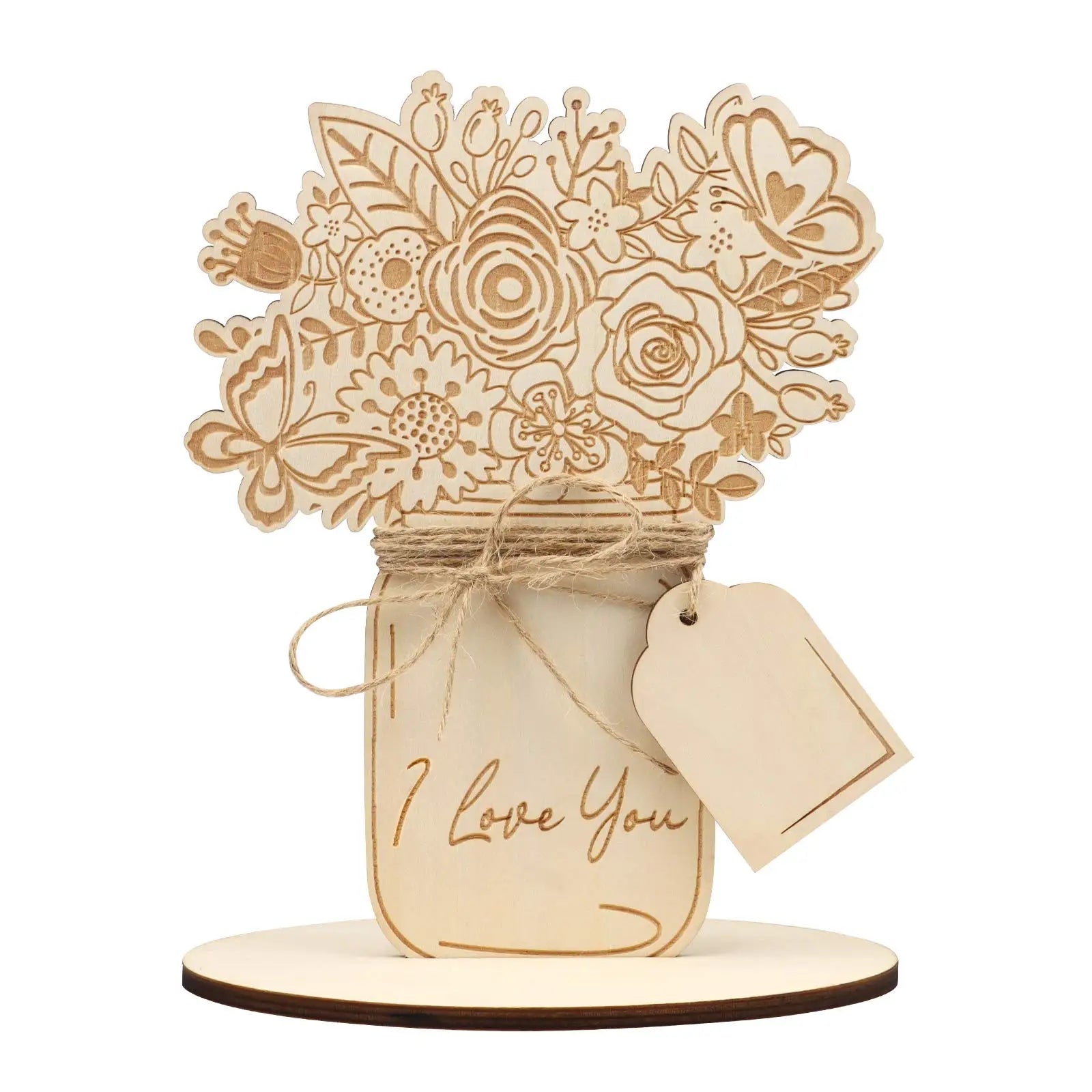 Tailai Mothers Day Wooden Ornaments Wood Flower Bouquet Card DIY Gift Crafts Slices Flower Home Wedding Anniversary Decoration