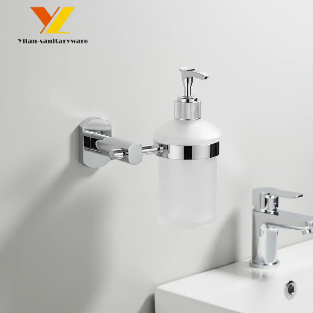 Wholesale Commercial Hand Foam Soap Dispenser Wall Mounted Modern Glass Bottle Zinc Alloy Chrome Plated/Matt Black for Kitchen