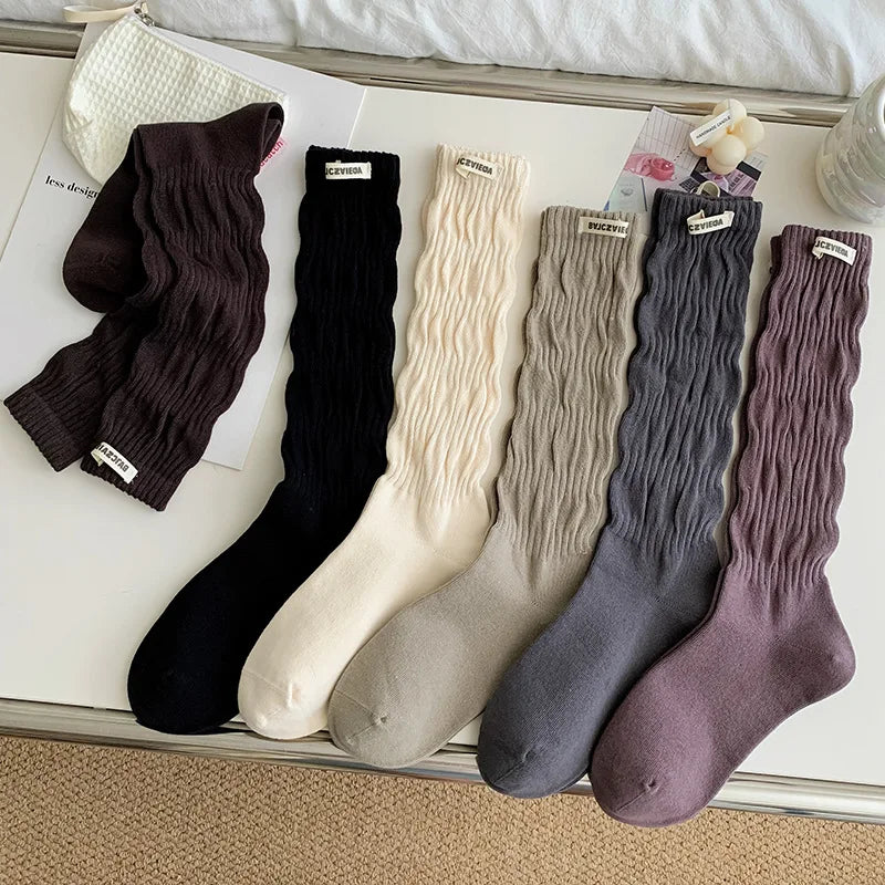 Wholesale Spring Solid Color Womens Scrunch Cotton Socks Soft Knee High Slouch Socks for Women