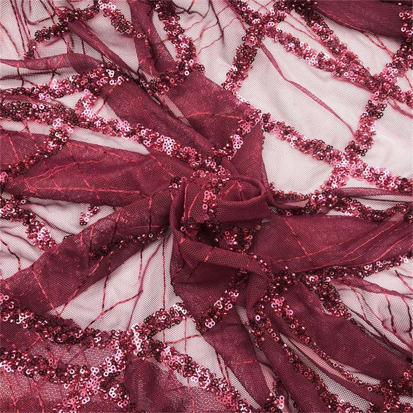 2022 New Design Embroidery Beaded 4 Way Stretch Sequin Fabric Mesh Embroidered Embroidery Lace Fabric Couture