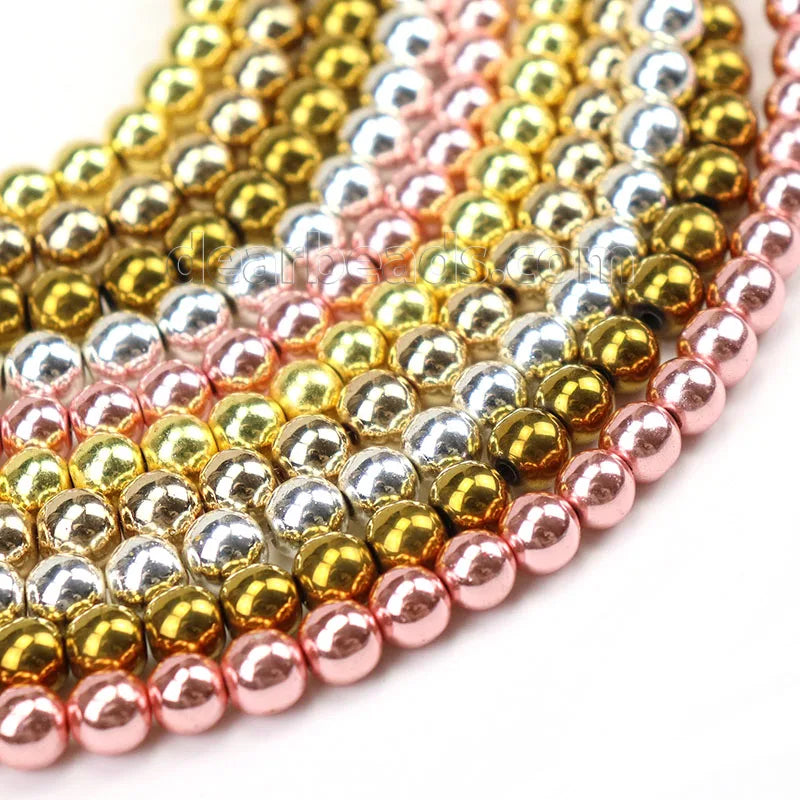 Wholesale Non-magnetic Hematite Bead Natural Rose Gold Electroplated Beads for Jewelry Making 4mm 6mm 8mm 10mm