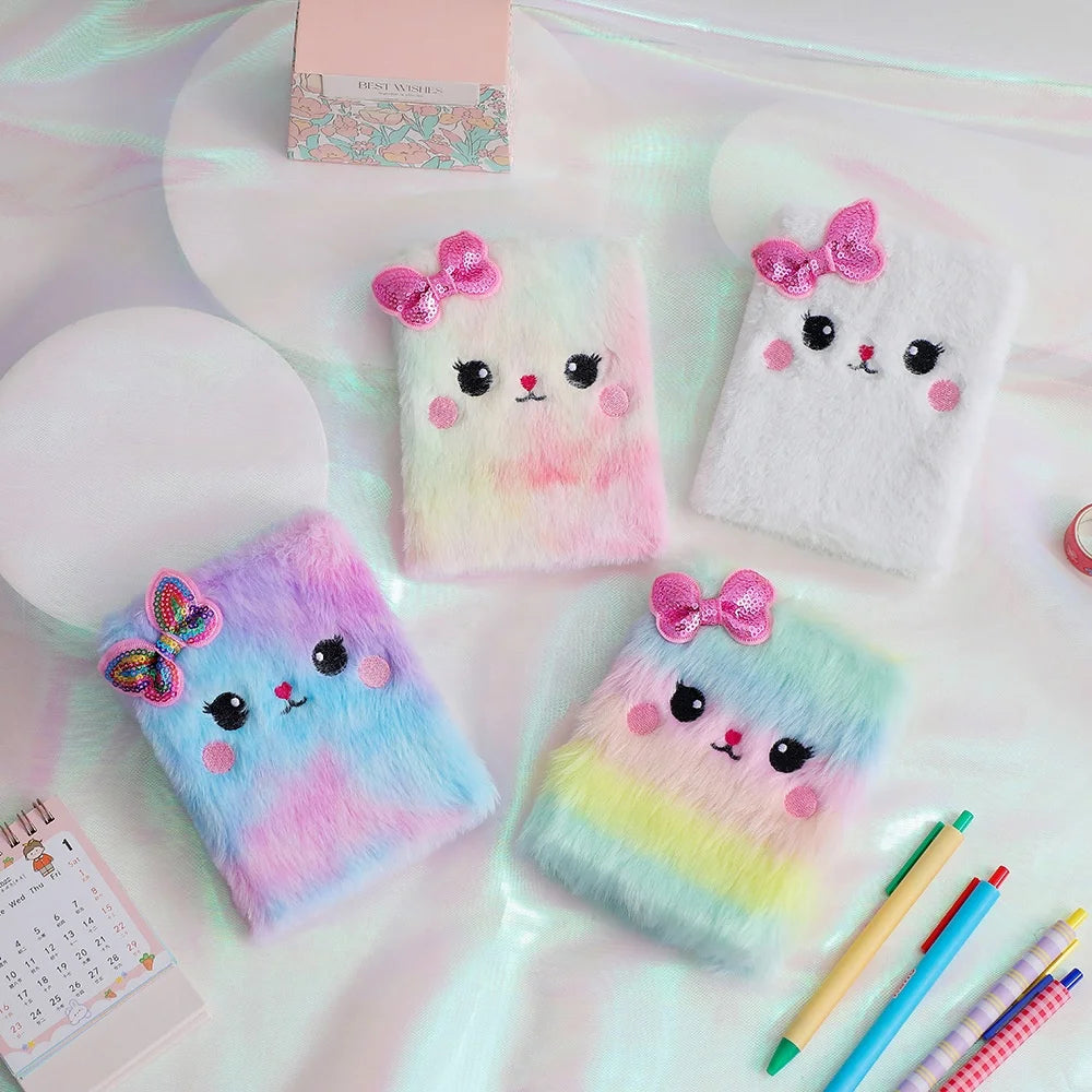 Factory New Wholesale Custom Small Cartoon Cute Cat Plush Notebook for Kids