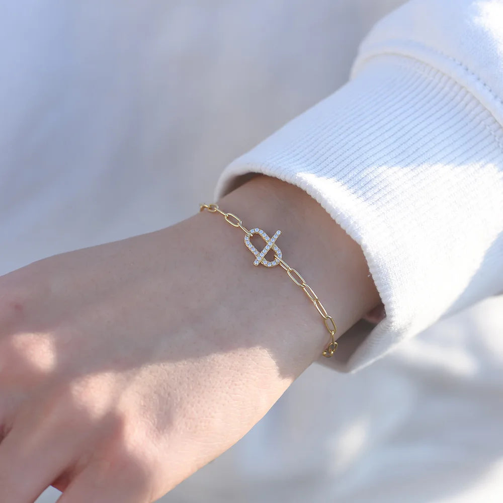 Trendy Zircon Pendant Chain Women 925 Sterling Silver Gold Plated Charm Bracelets