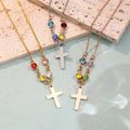 Classic Cross Necklace for Women Stainless Steel Trendy Link Chain with Birthstone Gift Jewelry Pendant Necklace