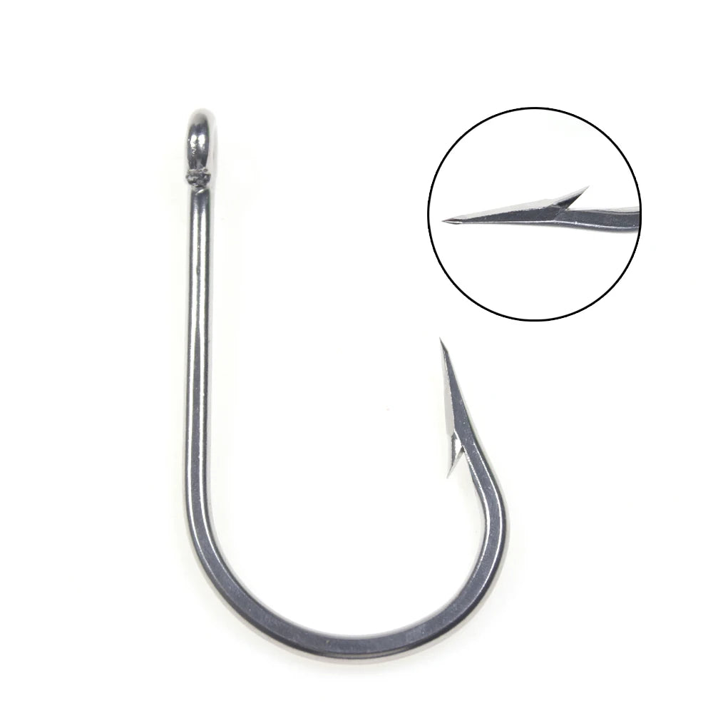 Stainless Steel J Shape Saltwater Fishing Hook Tuna Shark Longline Trolling Hook 5/0 -13/0
