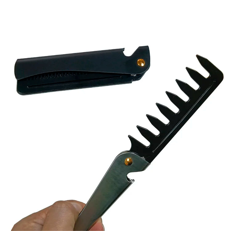 Factory Customized logo  Large Wide Teeth Stainless Steel Handle Folding Comb PC Plastic Teeth  Travel and Salon Flip Comb