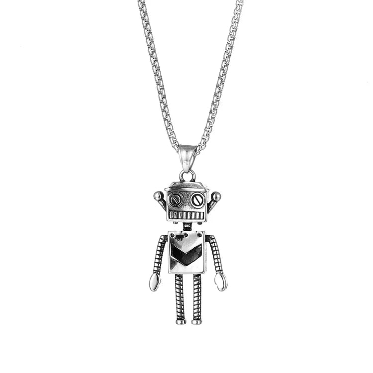 Never Fade Stainless Steel Jewelry Men Hip Hop Necklace Retro Robot Skull Pendant