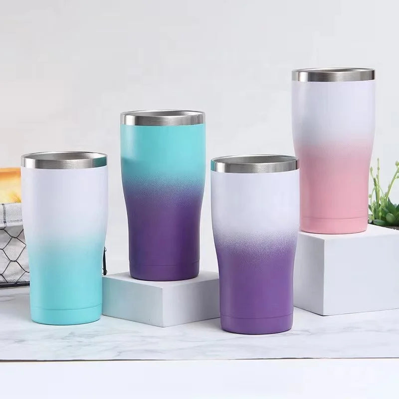 Creative Gradient Color Stainless Steel Car Mug Insulation and Cold Ice Cup Double-layer Vacuum Beer Mug