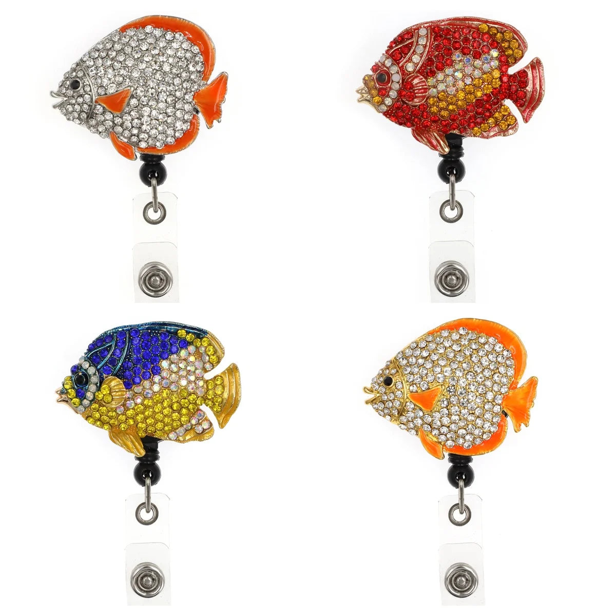 2026 Wholesale Fashion Jewelry Aquatic Alloy Rhinestone Fish Badge Reel Animal Accessories  ID Badge Holder