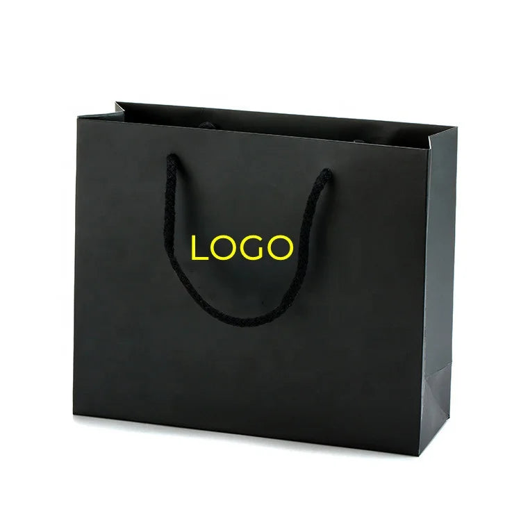 Custom Treat Paper Bag Laminated Matte Black Retail Paper Gift Bag Boutique Jewellery Shopping Bag