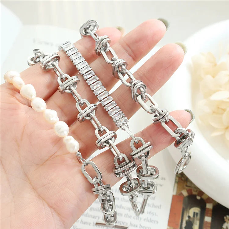Exaggerated Personality Silver Plated Jewelry Geometric Titanium Steel Hip Hop Clavicle Chain Pendant Necklace