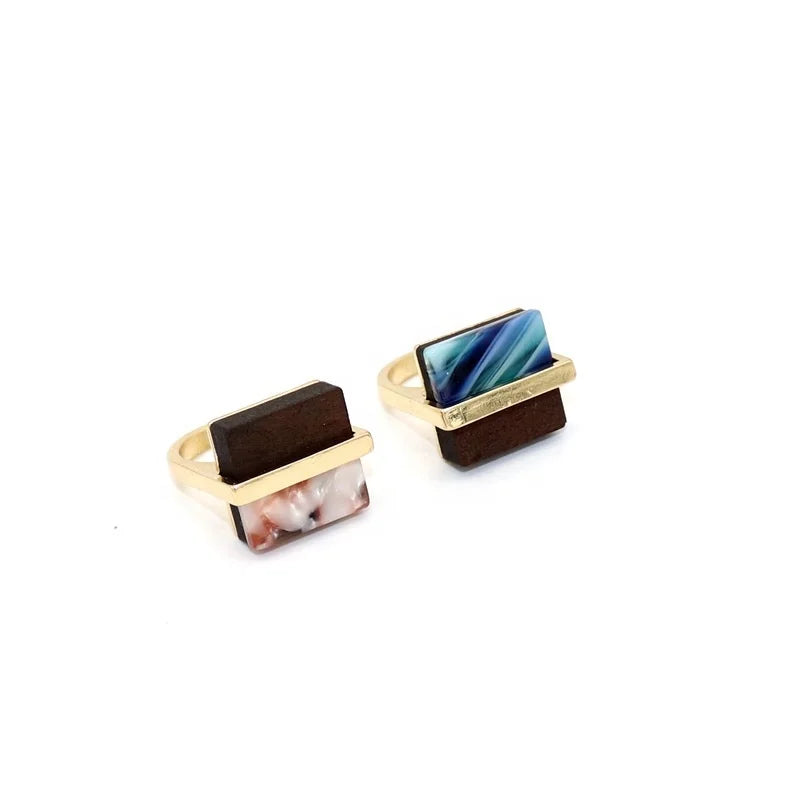 Custom Ladies' Decoration Fashion Jewelry Rings Blue Pink Zinc Alloy Square Diamond Rings