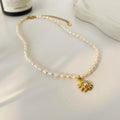 Gentle Freshwater Pearl Necklace Joyas De Acero Inoxidable Exquisite Sunflower Stainless Steel Pendant Necklace