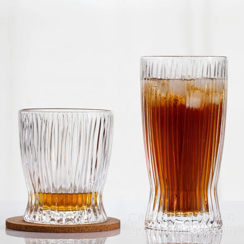 Old Fashion Transparent Striped Whisky Glasses Household Lead Free Water Juice Glass Drinking Tumblers