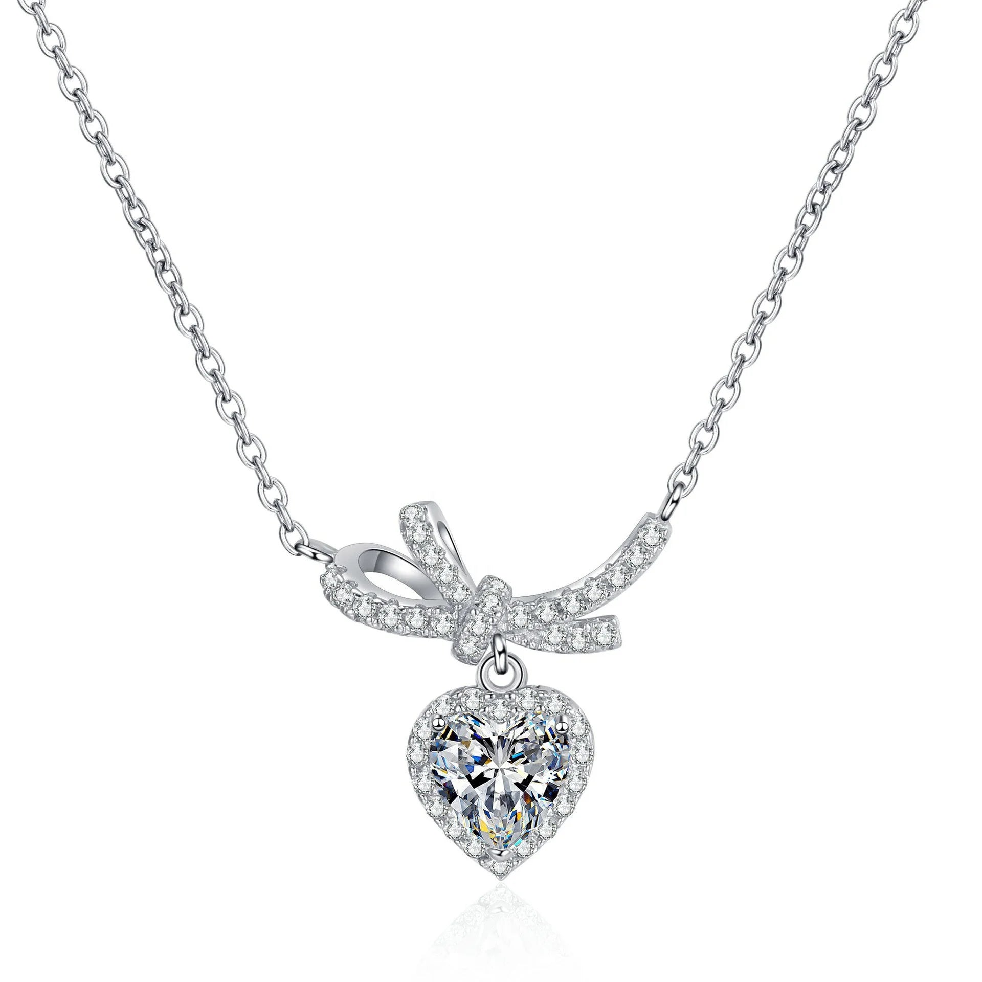 Link Chain 925 Jewelry Love Pendant Sliver Long Adjustable Moissanite Sterling Silver Heart Necklace