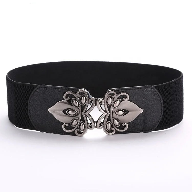 Retro Casual Ladies Wide Waist Seal Belt Fabric Elastic Band Alloy Buckle Variety Including Cotton Canvas Polyester Nylon