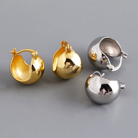 Dropshipping Fashion 925 Sterling Silver Chunky Punk Plain Round Gold Plated Hoop Earrings for Women Jewelry