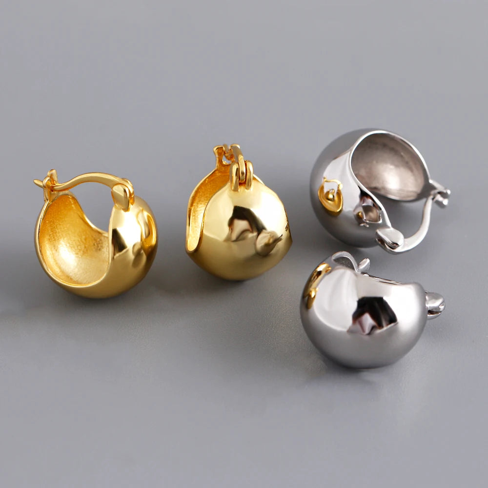 Dropshipping Fashion 925 Sterling Silver Chunky Punk Plain Round Gold Plated Hoop Earrings for Women Jewelry