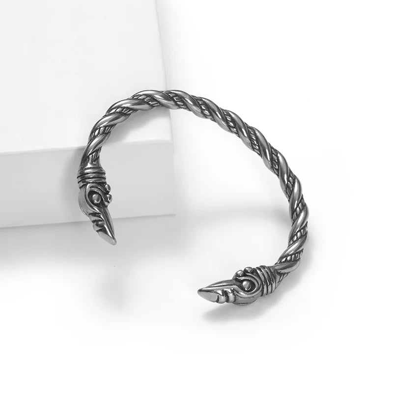 Viking Stainless Steel Fashion Bracelet Odin's Raven Heads Norse Arm Ring Cuff Bangle