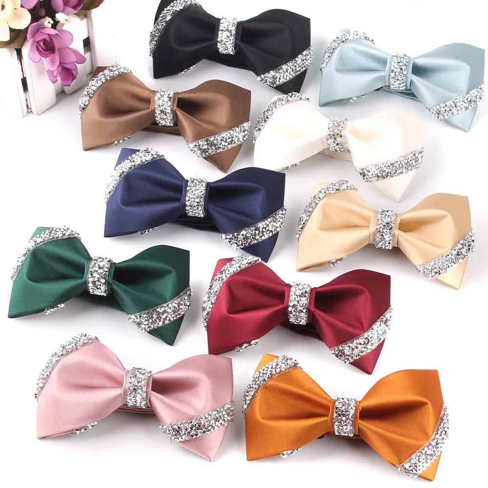Wedding Crystal Silk Men Fancy Bow Ties Accessories Solid Red Bowtie Dresses for Men