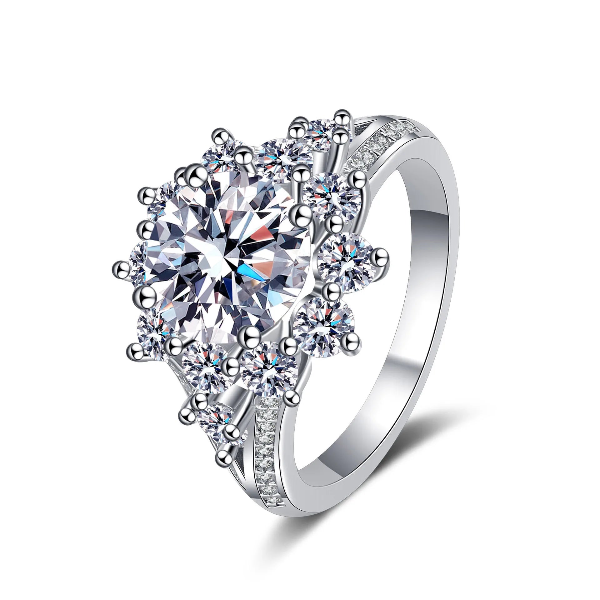 Moissanite Solitaire Engagement Ring for Women 925 Sterling Silver with Platinum Plated Diamond Band Moissanite Promise Wedding