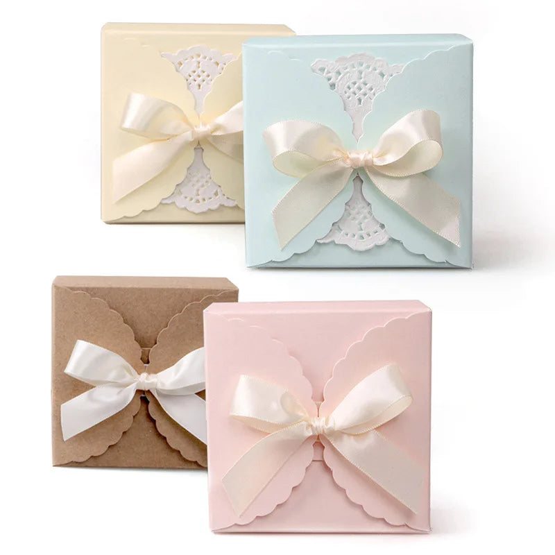 New Arrival Paper Candy Gift Packaging Boxes Custom  Printing Food Grade Paper Sugar Box for Dessert With Ribbon Bow