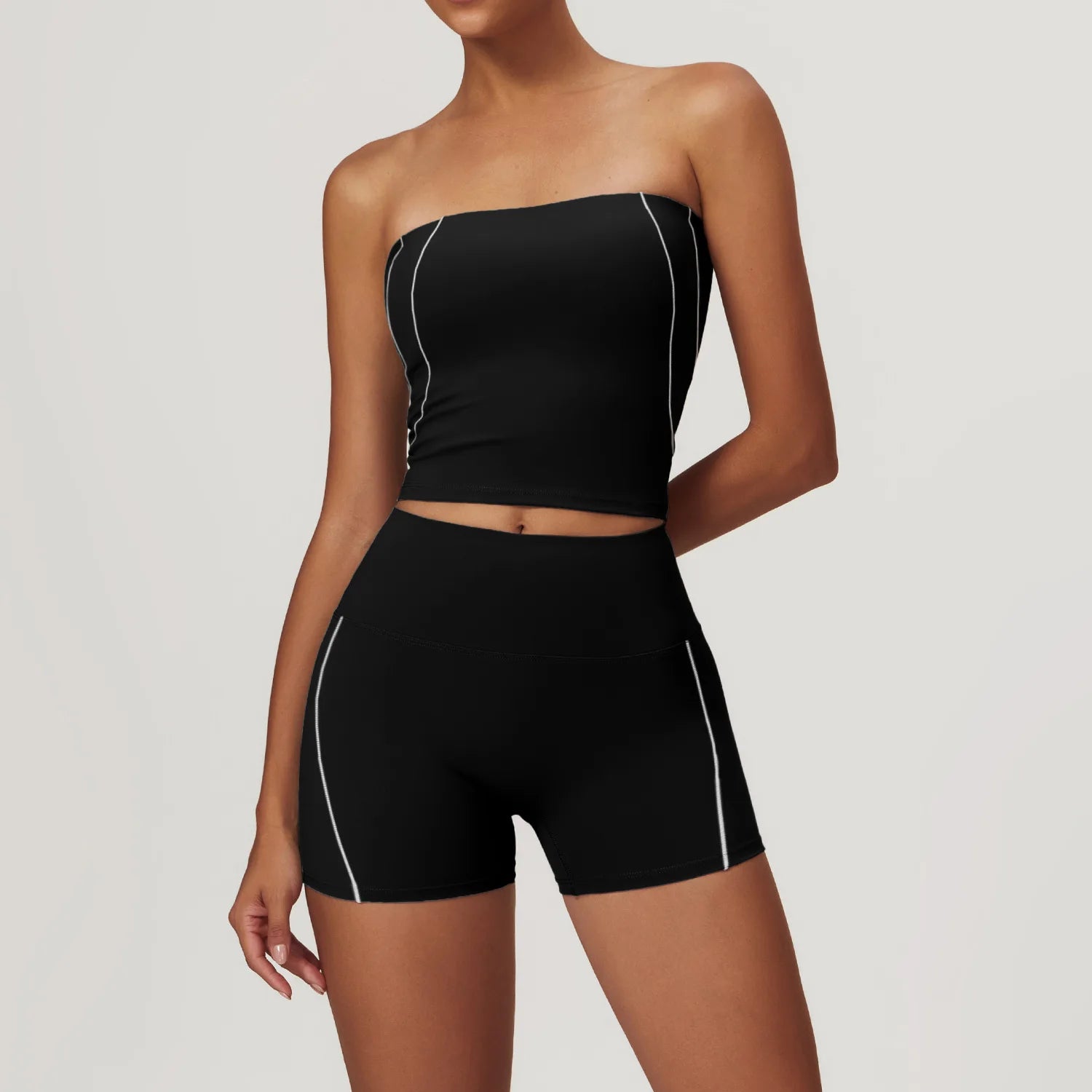 Custom Logo Pius Size 2 Piece Yoga Set Sexy Backless Vest Crop Top High Waist Biker Shorts Workout Clothing Gym Activewear