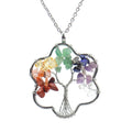 Handcrafted Spirituality Chakra Flower Shaped Tree of Life Necklace Healing Crystal 7 Chakra Necklace