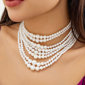 2024 Fashion Jewelry Multi-layer Simulated Pearl Women's Necklaces Baroque Small Beaded French Retro Collar Necklace Accessories