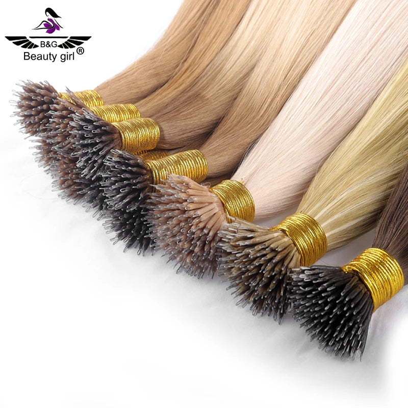 Salon Top Quality Full Cuticle Aligned Natural Human Hair Highlight Nano Ring Double Drawn Russian Hair Extensions