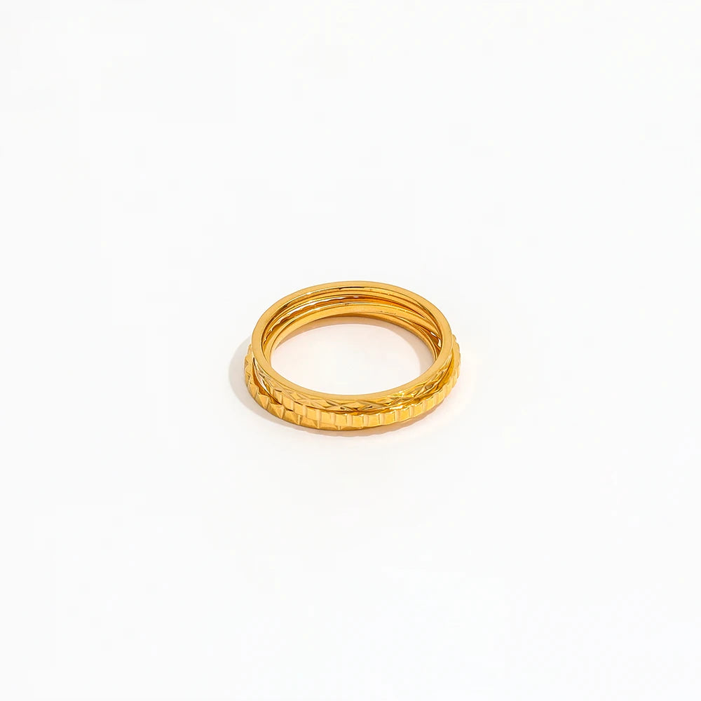 Joolim Jewelry 18K Gold Plated Stainless Steel Engraved Pattern Subtle Permanent Rings for Women