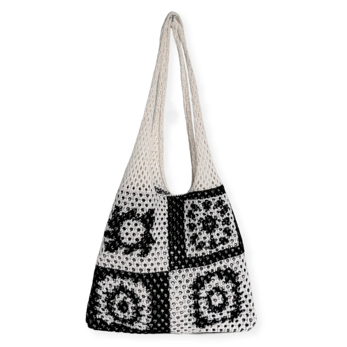 2024 Korean Vintage Lady Bohemian Summer Handbags Women's Shoulder Knitted Crochet Tote Beach Bags with Two Handles Open Closure