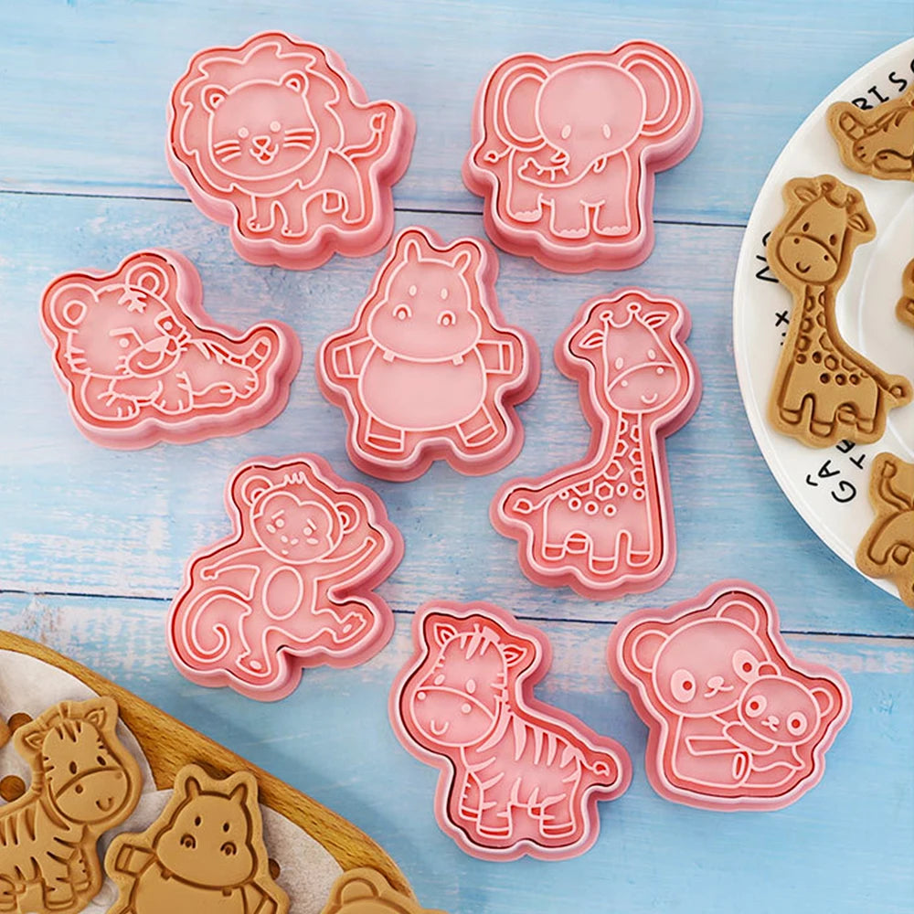8pcs/set 3D Cartoon Plastic Forest Animal Cookie Cutters Ramadan Easter Christmas Kitchen Baking Pastry Bakeware Biscuit Mold