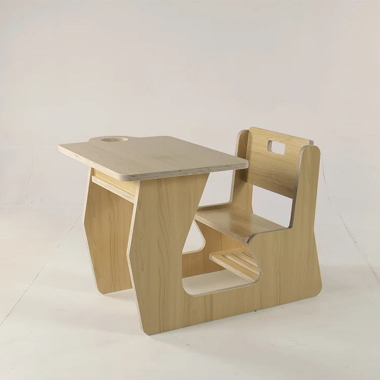 All-in-One Modern Plywood Student Desk Set for Children Simple and Stylish Combined Tables and Chairs for Bedroom Use