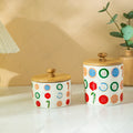Ceramic Christmas Decorations Cookie Jar Airtight Tea Coffee Sugar Storage Jar Ceramic Coffee Canister With Bamboo Wood Lid