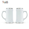 Topjlh 22oz Ceramic Beer Mug with Gold Rim Sublimation Blanks Porcelain White Ceramic Mugs Big Capacity Beer Mug Stein Stoneware