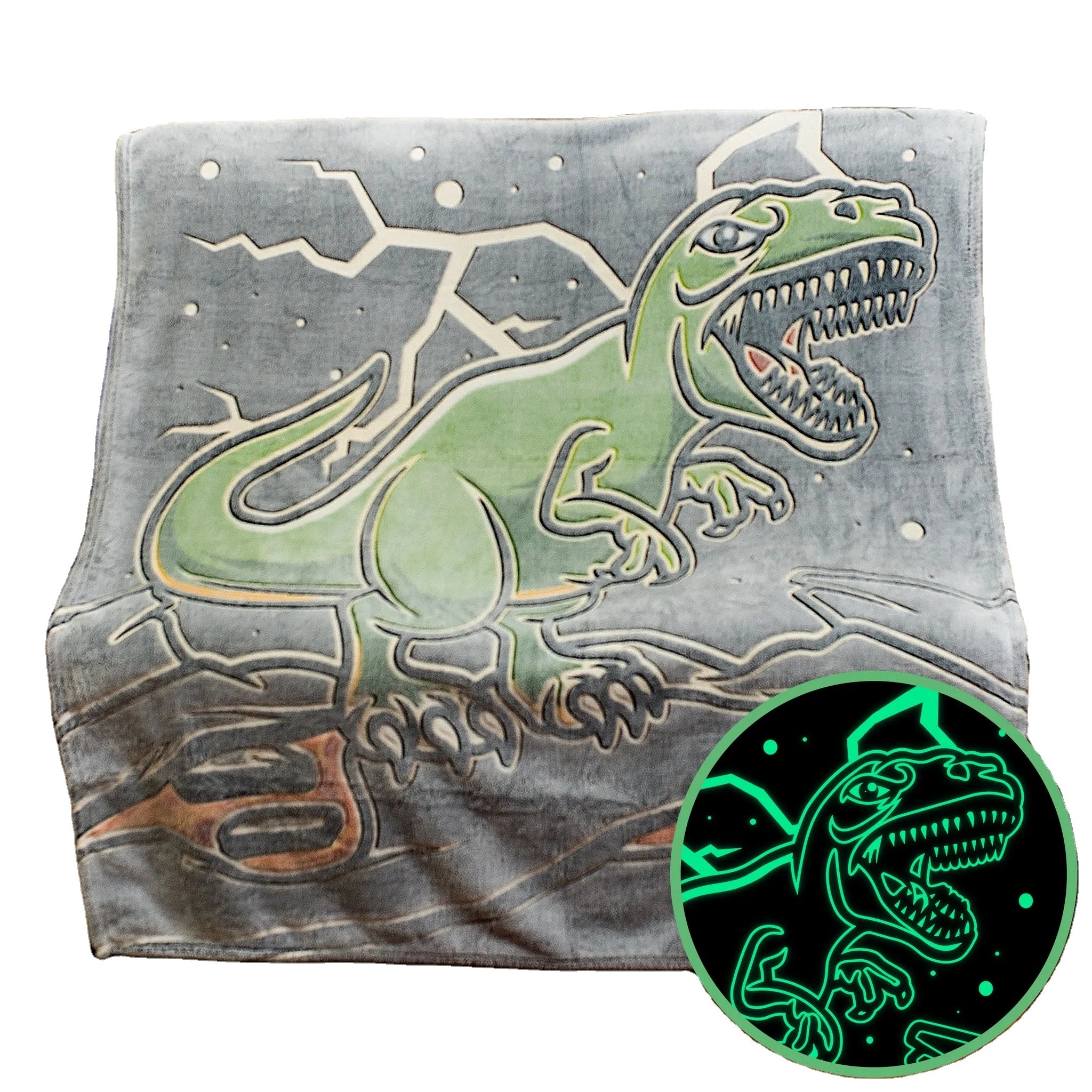 Glow in the Dark Animal Pattern Flannel Throw Blanket 100% Polyester Raschel Knitted Wearable with Tassels