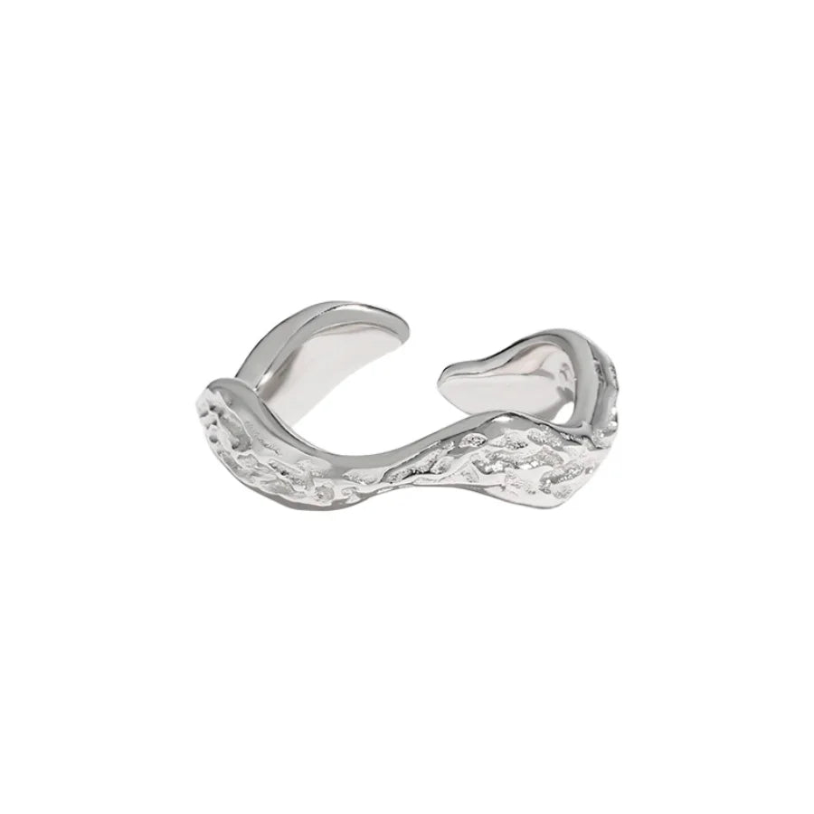 Fashion Jewelry Wave Design Rings 925 Adjustable Silver Rings Rhodium Plated Ring for Women