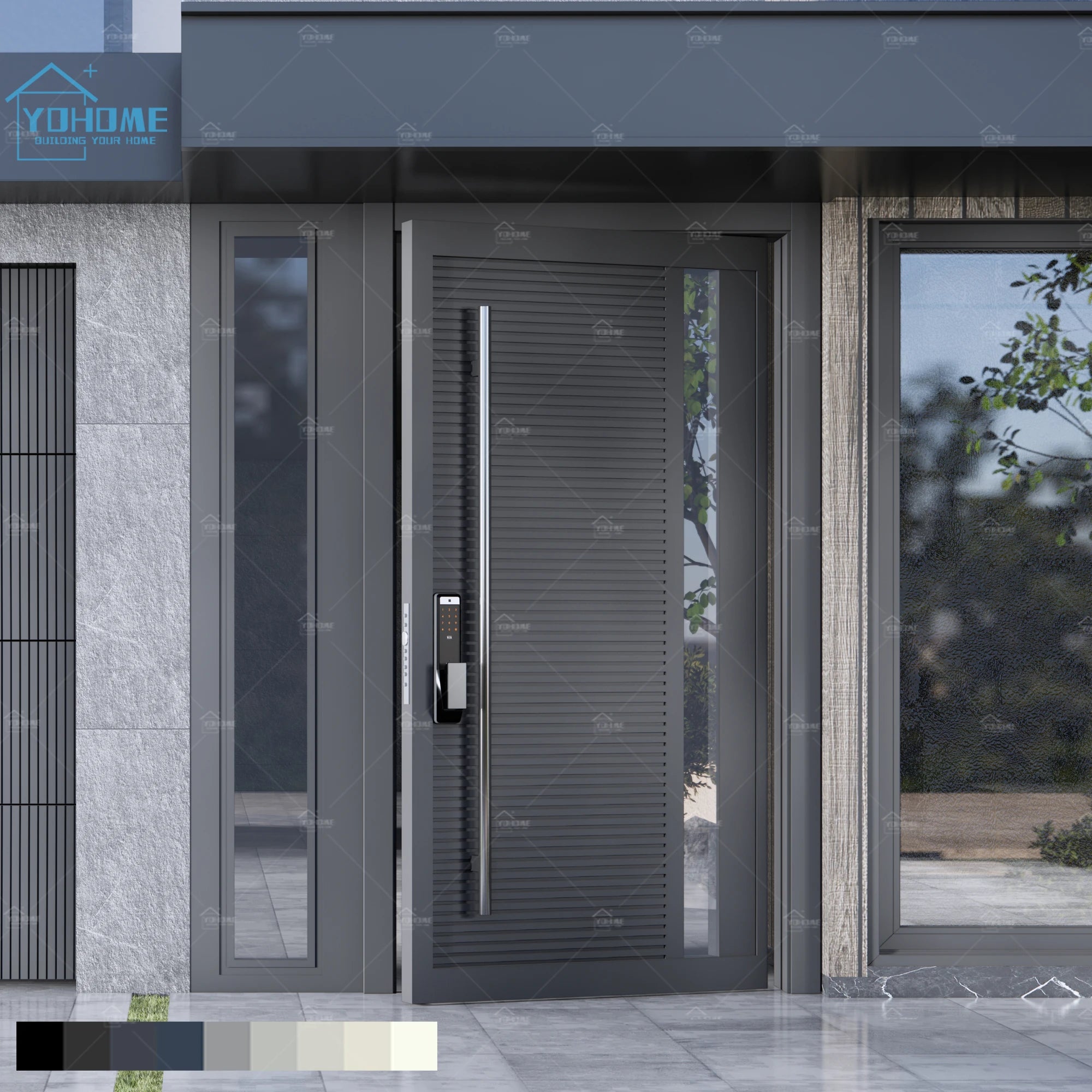 China Top Manufacturer Villa Project Exterior Front Doors Smart Lock Front Door with Exterior Aluminum Pivot Door